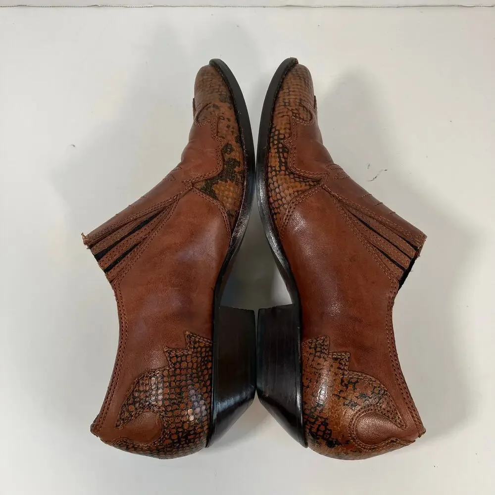 Nine West Sz 8.5 Vtg 90s Western Shoes Ankle Boots Pointed Toe Brown Leather